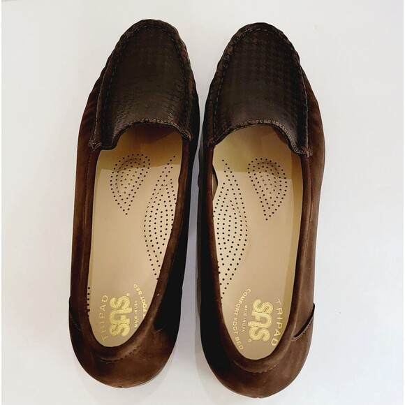 SAS Simplify Brown Tetris Nubuck Leather Loafers Women's 10 N Houndstooth Flats - Picture 7 of 13